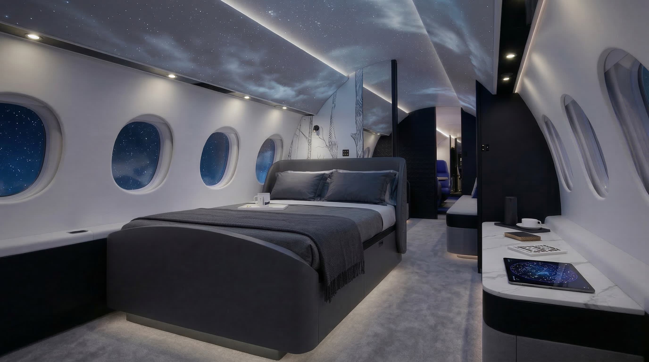 VIP jet cabin with intelligent LED starfield ceiling